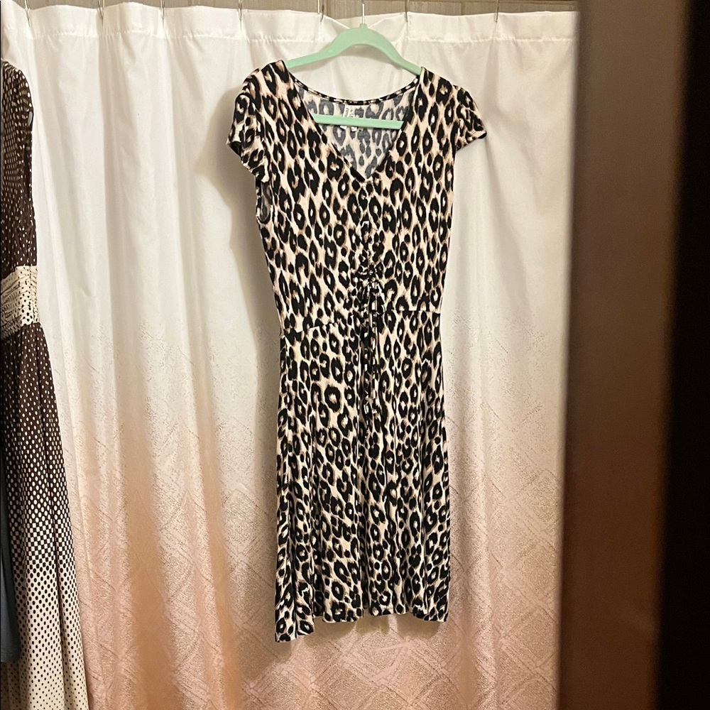 Mudd Asymmetrical Dress - Black and Tan Leopard Print
